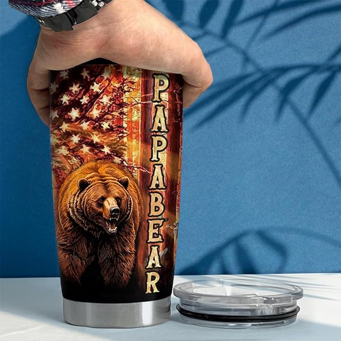 SANDJEST Dad Tumbler 20oz Stainless Steel Cup Papa Bear Insulated Travel Mug Dad Gifts from Daughter Son Gift for Dads Papa Father on Birthday Christmas Fathers Day