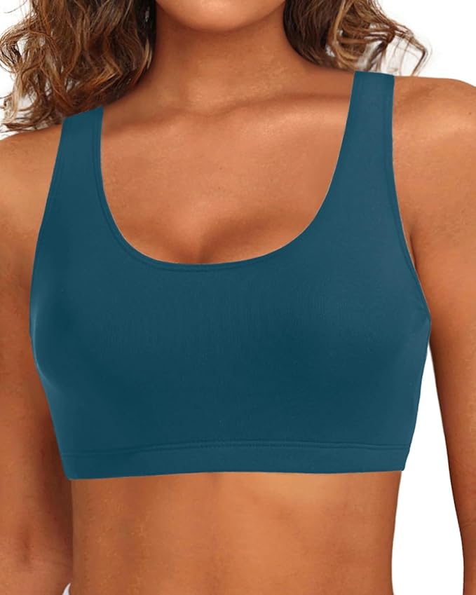 Tempt Me Women Sports Bra Bikini Top Push Up Scoop Neck Bathing Suits Top Padded Swim Crop Tops Only