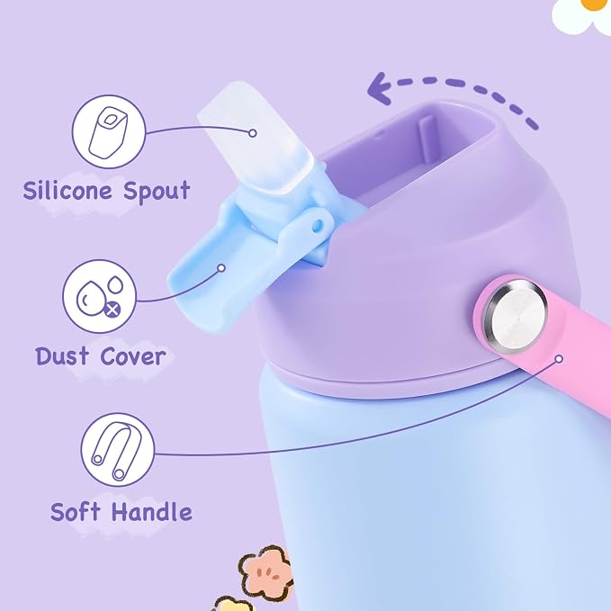 Kerilyn 12oz Kids Water Bottle, Stainless Steel Insulated Water Bottle for Kids, Toddler Cup with Straws Leak-Proof, Toddler Water Bottles for School Boys Girls, BPA Free, Cerulean