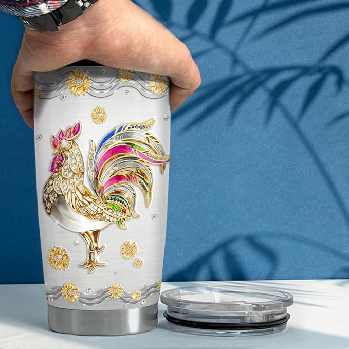 SANDJEST Chicken Tumbler 20oz Jewelry Drawings Stainless Steel Insulated Tumblers Chicken Gifts for Women Girls Coffee Travel Mug Cup Gift for Birthday Christmas