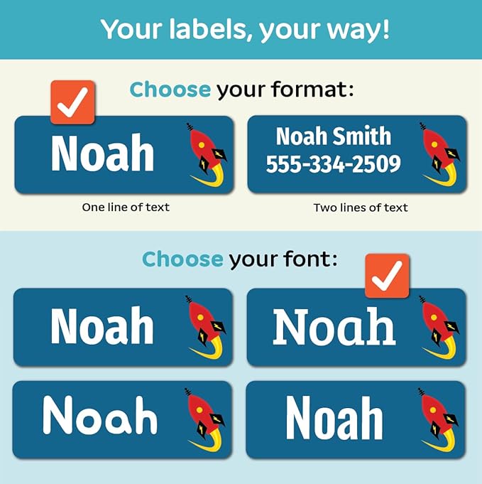 Kids Personalized Name Labels for School, Camp, Daycare (128 Labels) Custom Peel and Stick Waterproof Name Tags Stickers for Water Bottles, Lunch Boxes, Clothing, School Supplies (Adventure Crew)