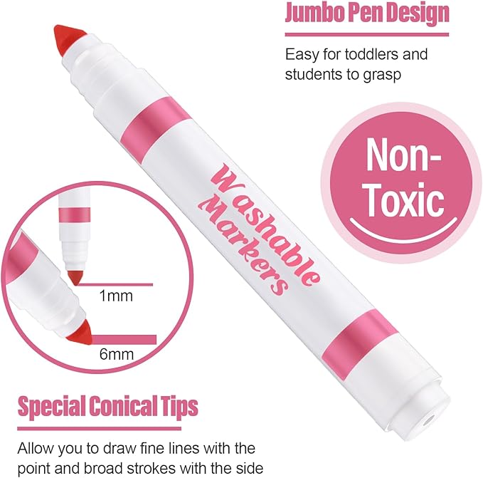 36 Pcs Pink Washable Markers Bulk Coloring Broad Line Markers for Kids Pink Conical Tip Drawing Pen for Christmas,School Supplies, Travel Art Baby Shower Gender Reveal Party Supplies, Ages 6+