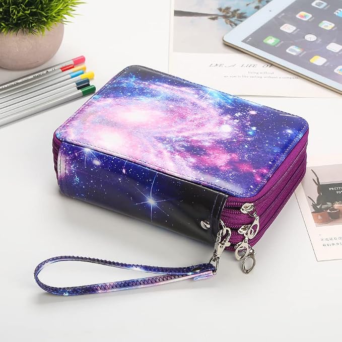 72 Slots Pencil Case Organizer w/Removal Handle Strap | 3-Layer Zipped Pencils Box Large for Colored Pencils Watercolor Pencils for Office and Travel for Artist