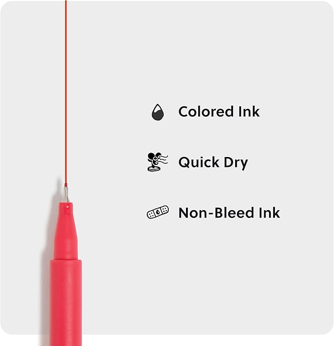 U Brands Fine Liners Felt Tip Pens, Set of 24, Fine (0.5 mm) Point, Assorted Colors