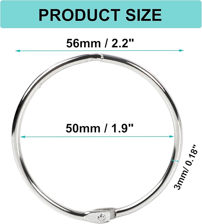 uxcell Loose Leaf Binder Rings, 2.2 Inches Nickel Plated Steel Paper Key Rings for Flash Cards Index Card Rings, 4 Pcs Keychain Book Ring for Home Office Crafts Keys Attachment, Silver