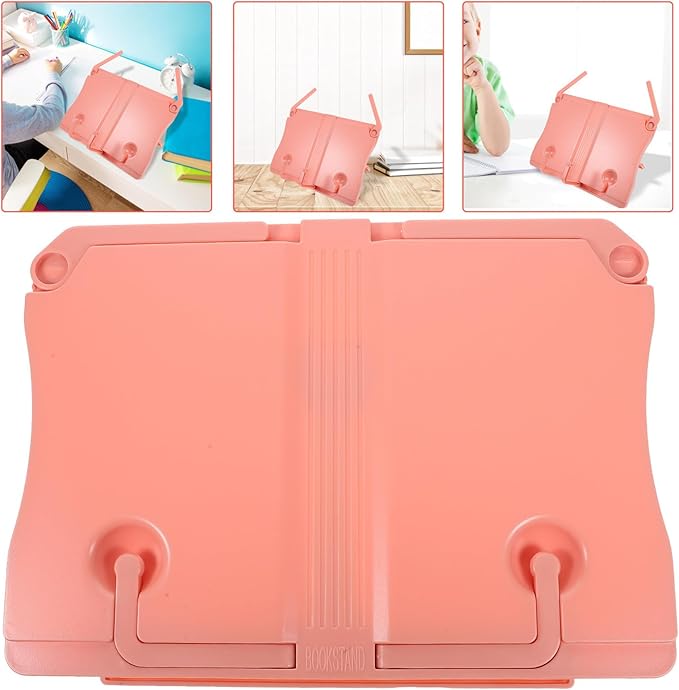 Portable Reading Rack Desktop Book Stand with Adjustable Angle, Pink Portable Book Holder for Home Study and School Use