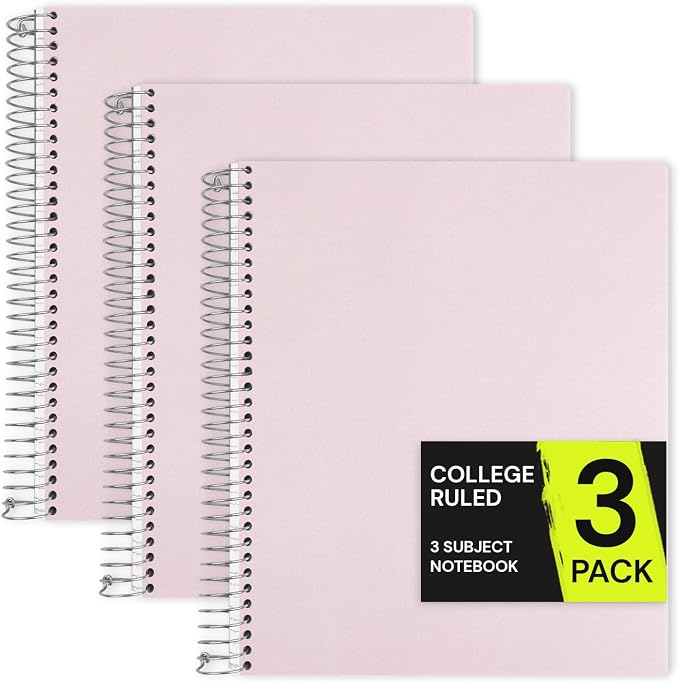 ONAVIA Pink 3 Subject Spiral Notebook College Ruled 3 Pack, 300 Pages