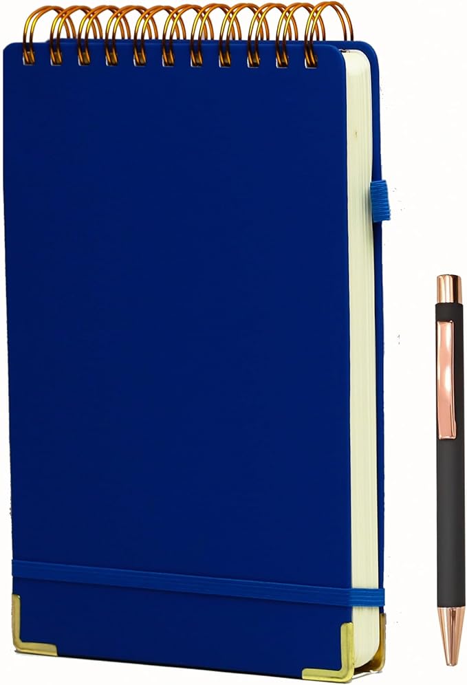 Top Spiral Notebook 6x9 Leather Steno Pad 300 Pages Hardcover Steno Notebooks Top Spiral for Work Steno NotePad, 100 GSM Thick Paper, Left Handed Notebooks for Office College School, Blue