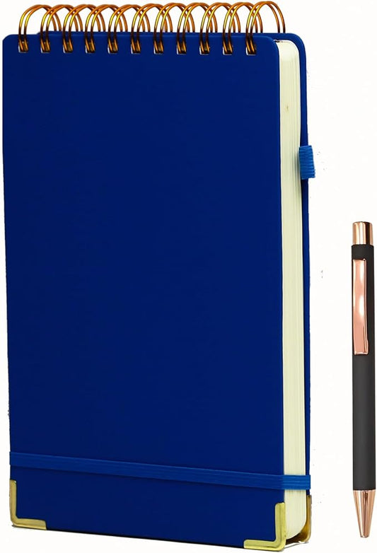 Top Spiral Notebook 6x9 Leather Steno Pad 300 Pages Hardcover Steno Notebooks Top Spiral for Work Steno NotePad, 100 GSM Thick Paper, Left Handed Notebooks for Office College School, Blue