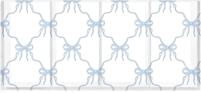 Aslsiy Cute Blue Coquette Bow Pen Holder White 4 Compartments Acrylic Pencil Holder Clear Makeup Brush Holder Desk Organizer Office Supplies