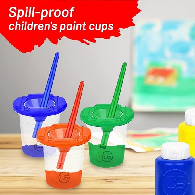 Kids painting Set, Washable Paint for Kids with Paint Cups and Toddler Paintbrushes, Nontoxic Washable Finger Paints 2 oz Each Bold Colors Toddler Painting Supplies Gifting Bundle