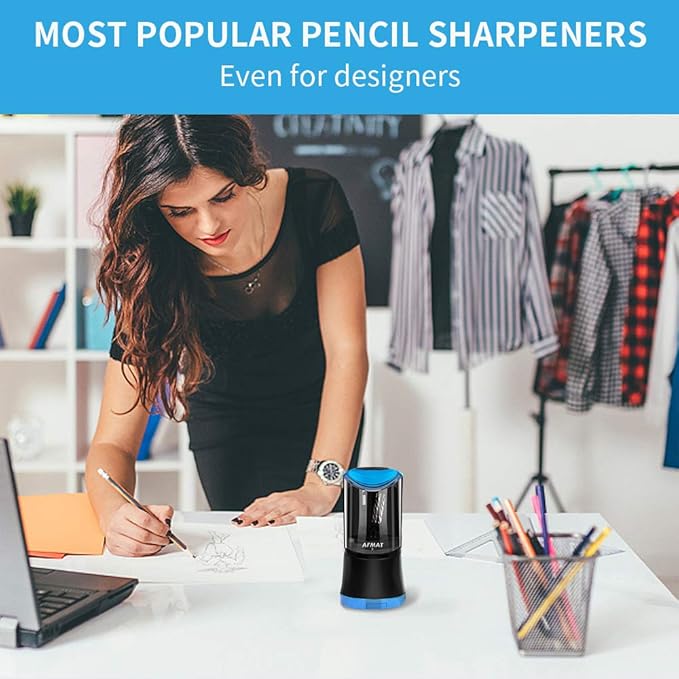 AFMAT Electric Long Point Pencil Sharpener, 2 Holes, Fast Sharpen & Auto Stop, 8-17mm Long Point, Rechargeable Artist Pencil Sharpener for 6-9.6mm Large Pencils, Charcoal/Drawing/Colored Pencils PS09