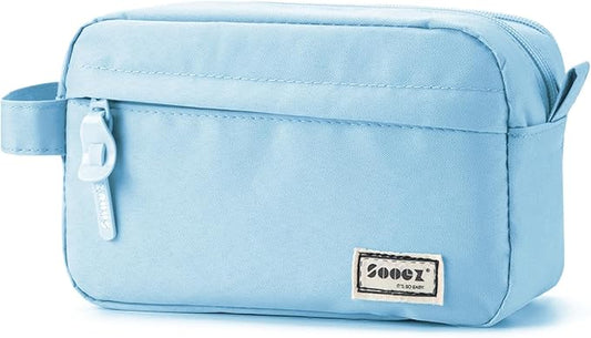 Sooez Original High Capacity Pencil Case, Big Pencil Bag Pouch Box Organizer Pen Case, Aesthetic Supply for Girls Adults, Portable Journaling Supplies with Easy Grip Handle & Loop, Blue