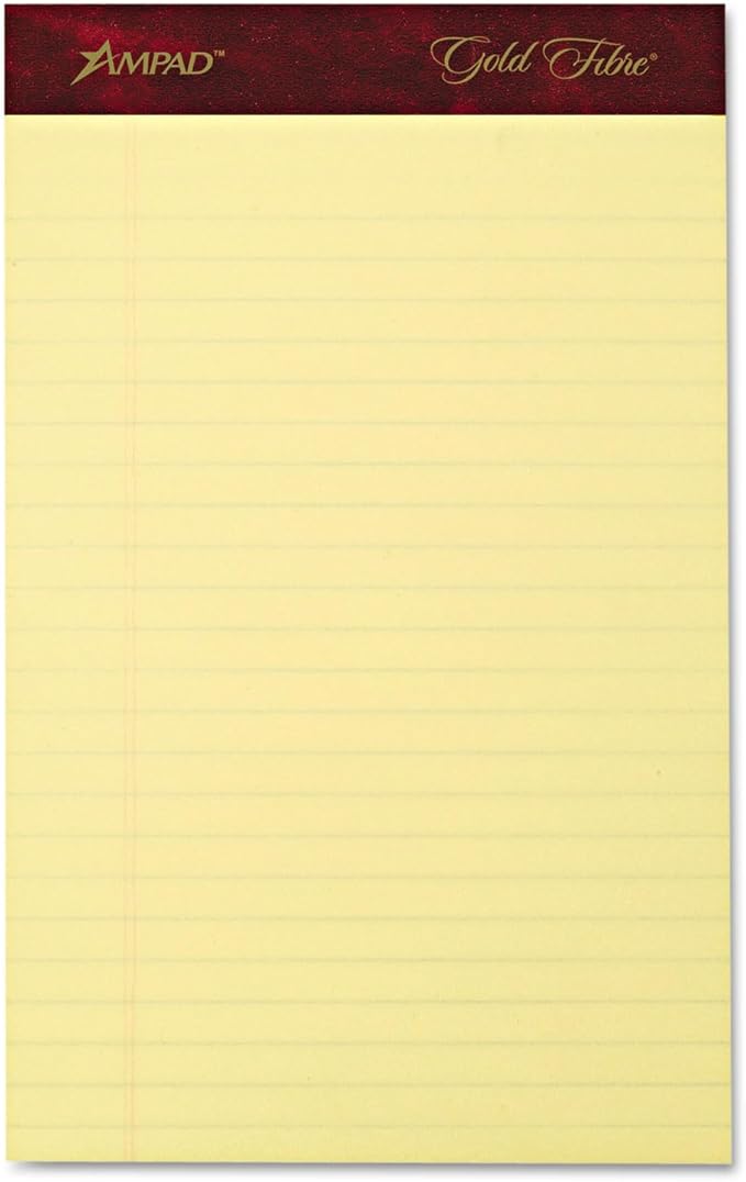 Ampad 20-029R Gold Fibre Writing Pads, Jr. Legal Rule, 5 x 8, Canary, 50 Sheets (Pack of 4)