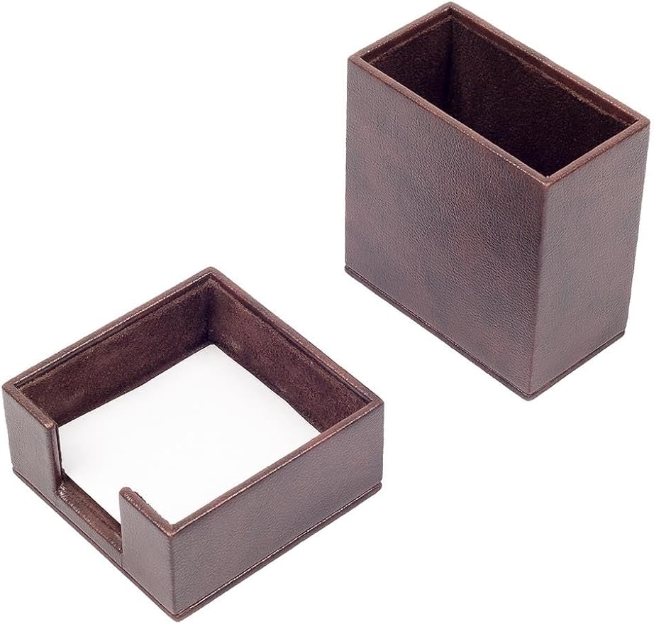 Luna Minimalist Leather Desk Set – 4 Piece Desk Organizer with Desk Pad, Pen Holder, Note Holder & Coaster – Compact Office Desk Accessories – Multiple Colors (Brown)