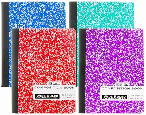 BAZIC PRODUCTS Composition Notebook Wide Ruled - 100 Sheets, Assorted Color Marble Composition Notebook with Durable Cover, Non-Spiral for Journaling, School, Home, or Office, 1-Pack