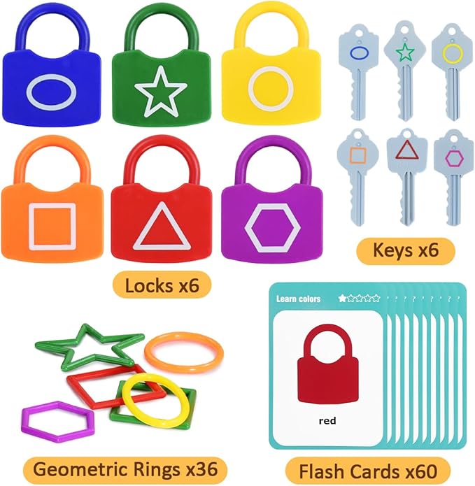 Montessori Toys for 3 Year Old, Lock and Key Toy for Toddler, Color and Shape Matching Game for Preschool Learning Kindergarten Activities