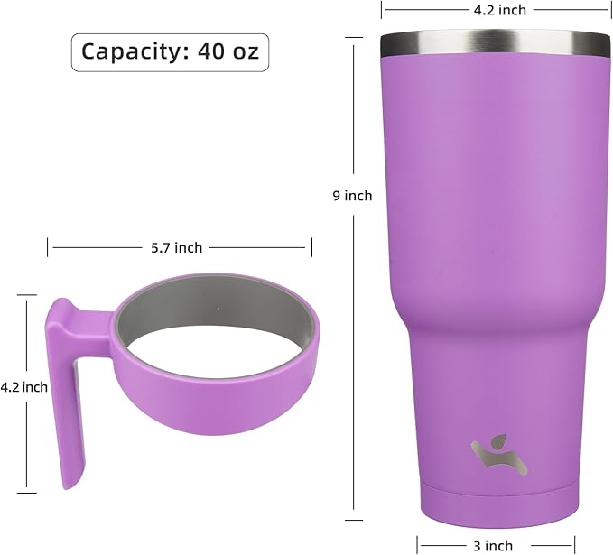 Konokyo 40 oz Tumbler with Handle and 2 Straw 2 Lid, Insulated Water Bottle Stainless Steel Vacuum Cup Reusable Travel Mug,Lavender