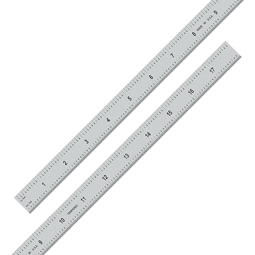 PEC Tools Metal Ruler, Machinist Rule with Satin Chrome Finish, Decimal/Metric Graduation (1/10", 1/100", 1mm, 0.5mm), 18"/450mm Flexible Steel Ruler, Trusted by Professionals, Made in USA