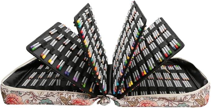 480 Slots Color Pencil Case - Pencil Holder with Handy Wrap & Zipper, Multilayer Holder for for Watercolor Pens or Markers (Begonia Black)