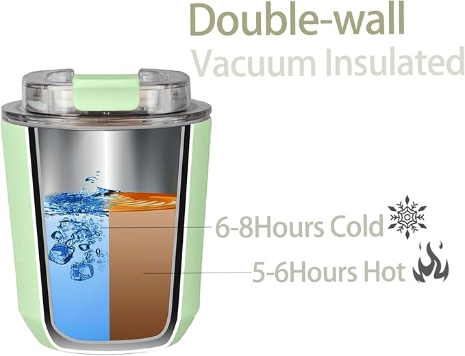 DEQIANG Travel Coffee Cup, Coffee Cup Travel with Lid, Insulated Coffee Mug for Hot & Cold Beverages, Great Gift Choice for Coffee Lovers, Office Workers, Hikers & Commuters (Green, 8.5 oz)