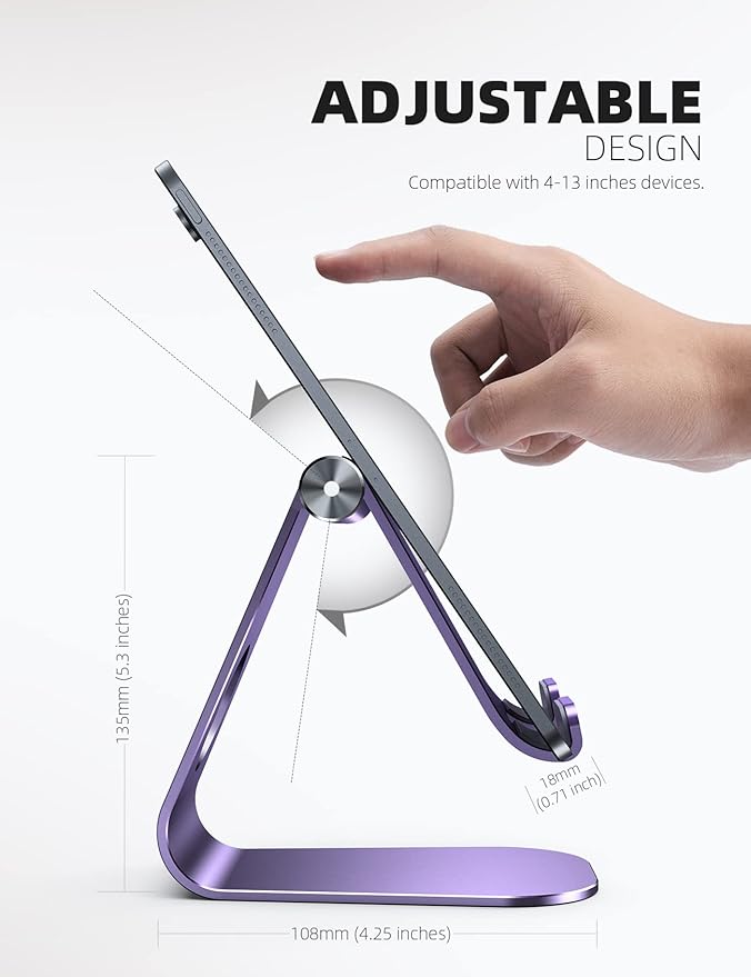 Lamicall Tablet Stand, Adjustable Tablet Holder - Desktop Stand Holder Gifts Compatible with 4-13" Tablets Such as iPad Pro 11, 9.7, 10.5, 12.9 Air Mini, Kindle, Tab, iPhone Air 17 Pro Max, Purple