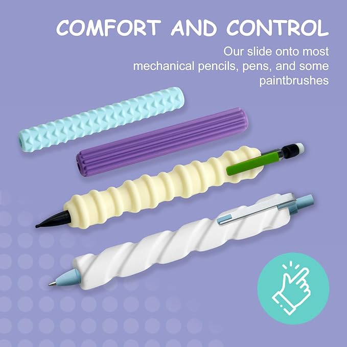 Pencil Grips, 4-Pack Textured Silicone Sleeves for Mechanical Pencils, Sensory Fidget ADHD Tool for Kids and Adults, Quiet Fidget Tools for Classroom Focus, Anxiety Relief (Pastel Mist Set)