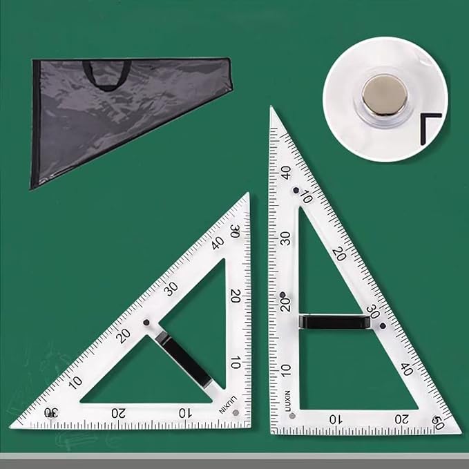 Magnetic Geometry Tool Set Clear Drafting Tools Mathematics Protractor, Triangular Scale Ruler Math Classroom Teaching Measurement Set Oversized Ruler (Transparent 2-Piece Set)