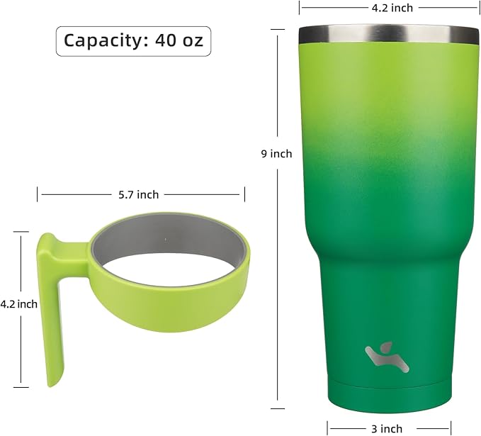 Konokyo 40 oz Tumbler with Handle and 2 Straw 2 Lid, Insulated Water Bottle Stainless Steel Vacuum Cup Reusable Travel Mug,Matcha Green