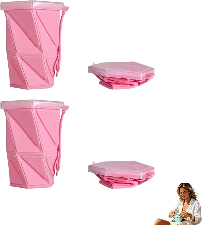 2 Pack Collapsible Silicone Cups with Lids, Food Grade Silicone Travel Mugs, Reusable Small Portable Mugs, Expandable Folding Camping Drinking Cups for Backpacking, Hiking & Outdoor Sports (Green)