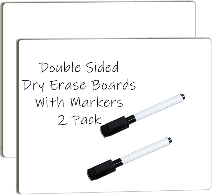 ZazzyKid Dry Erase White Board for Student: 2-Pack Personal Whiteboard Lapboard for Kids, Double-Sided, 11x8.5 Inches, with Markers, for Individual and School Supply