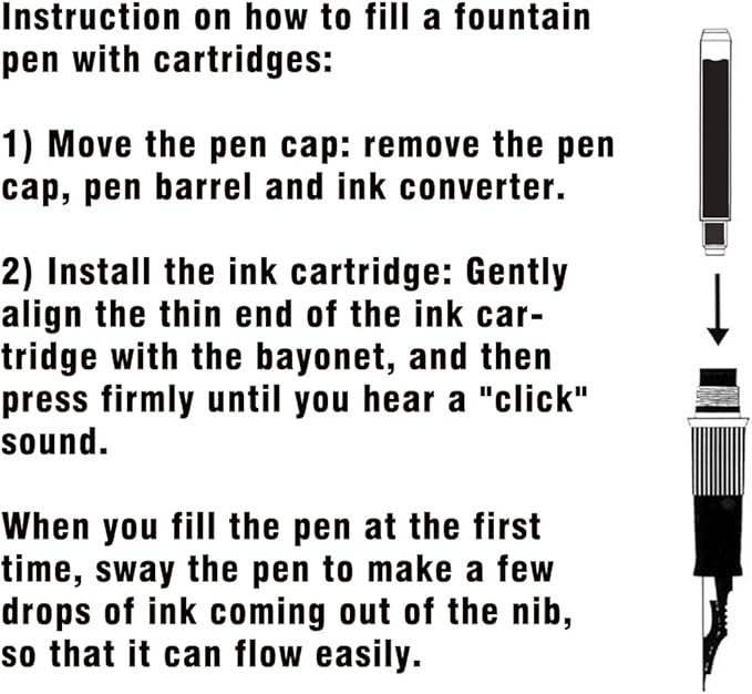 60 Count Bociyer Fountain Pen Ink Refill Cartridges | Ink Cartridge | 3.4mm bore Diameter | Black Ink