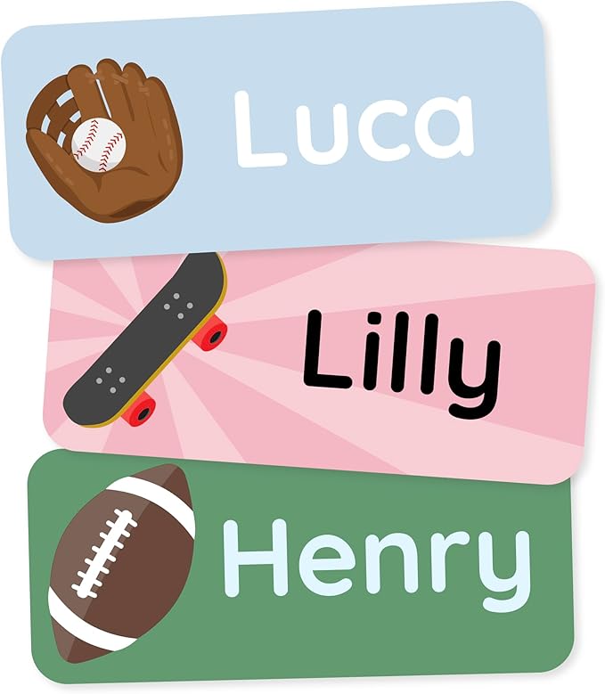 Personalized Name Labels for Kids (60) – Custom Waterproof & Durable Stickers for Clothing, Daycare, Office & School Supplies - Sports