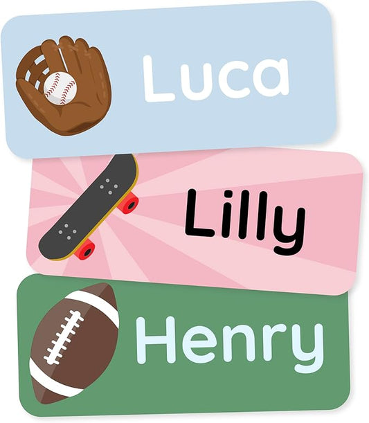 Personalized Name Labels for Kids (180) – Custom Waterproof & Durable Stickers for Clothing, Daycare, Office & School Supplies - Sports