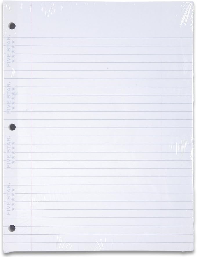 Five Star Filler Paper, Wide Ruled Paper, 110 Sheets/Pack, 10-1/2" x 8", Reinforced, Loose Leaf, White (15106)