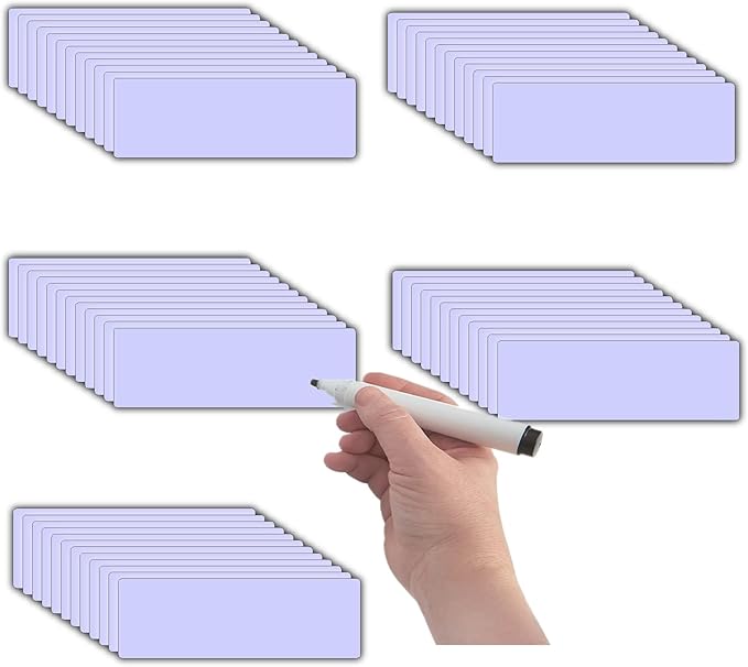 Magnetic Dry Erase Magnets Labels(1x3,Pack of 60) Reusable Name Tags,Organizing Schedules in Office/Classroom.Work on Fridge/White Board,Pastel Colors(Light Purple)