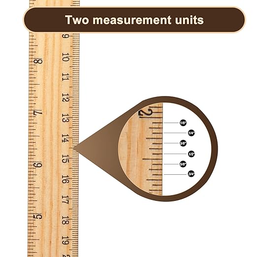 Zonon 100 Pcs Wooden Ruler Bulk Wood Measuring Ruler Office 2 Scale for School Education Families Kids Students (12 Inch)