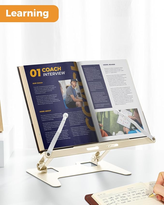 Honagu Adjustable Laptop Stand for Desk, Metal Foldable Laptop Riser, Portable Desktop Book Stand Holder, Ergonominc Computer Notebook Stand Compatible with 10-15.6” Laptops (Milky White)