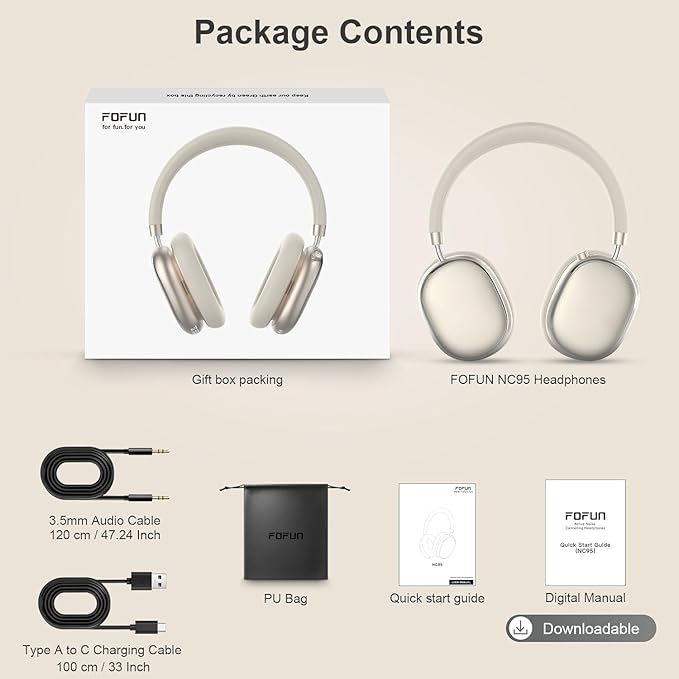 NC95 Hybrid Active Noise Cancelling Headphones with Knob Control, 120H Playtime Over Ear Headphones Wireless Bluetooth 6.0, App Control, Hi-Res Audio, Comfort Fit, Clear Calls for Travel/Workout