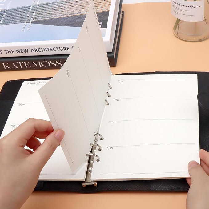 NatSumeBasics A5 Refills Paper 5" x 8" Undated Weekly Binder Planner Inserts 90 Sheets 6 Holes Pocket Notebook Papers for Personal Travel Journal Diary (2 A5 Weekly)