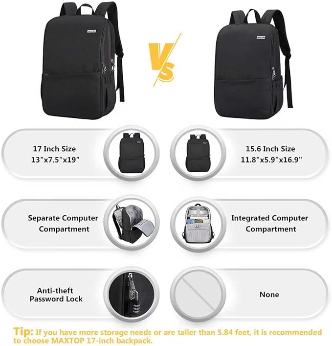 MAXTOP Deep Storage Laptop Backpack with USB Charging Port[Water Resistant] College Computer Bookbag Fits 15 Inch Laptop Black