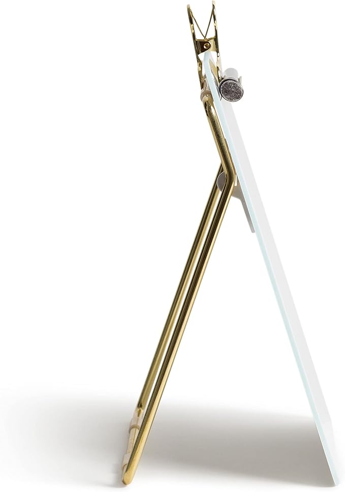 U Brands Glass Dry-Erase Desktop Easel, Tempered Glass, Gold Metal Stand, Removable Clip