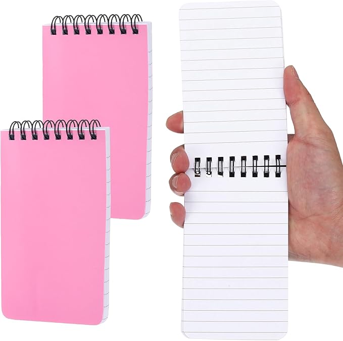 PATIKIL 3x5" Pocket Sketchbook, 2 Pcs Top Spiral Notebook Mini Lined Notebook Memo Pads 80GSM 60 Sheets/120 Pages Hard Cover Portable for Office Outdoor Travel Journal Draw, Pink