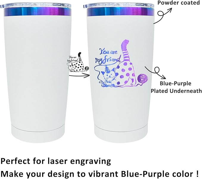20 oz Tumbler Stainless Steel Tumbler with Lid and Straw, Double Wall Vacuum Insulated Travel Coffee Mug for Laser Engrave, Powder Coated Cup for Hot and Cold Drinks (White,1 pack)