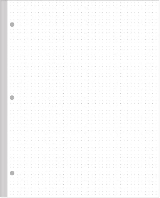 3-Hole Dotted Paper Refills, Letter Size 100Sheets / 200Pages Loose-Leaf Paper, 100gsm, White, 8.5'' x 11''