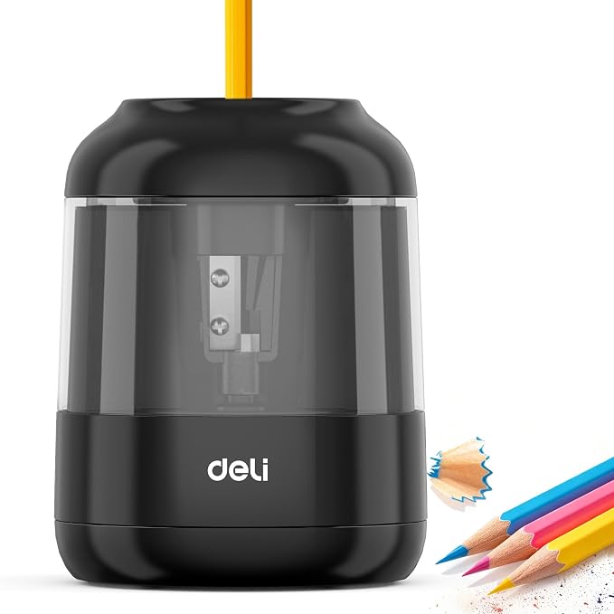 deli Electric Pencil Sharpener, Battery Operated, 6.5–8mm for Classroom