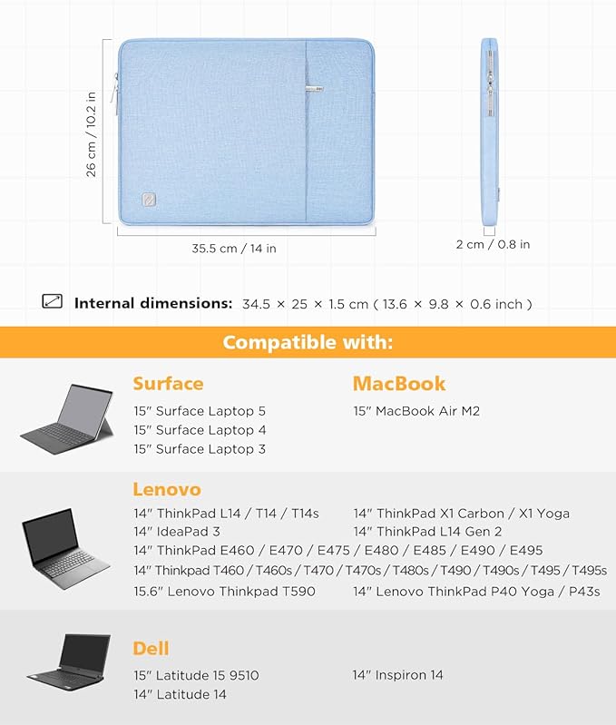 NIDOO 15 Inch Laptop Sleeve Case Protective Carrying Bag Cover for 15" MacBook Air M4/ Surface Laptop 5 6 7/ Yoga Slim 7i /15.3" ThinkPad X9 / IdeaPad Slim 5i Gen 9 / IdeaPad 3/15.6" XPS 15