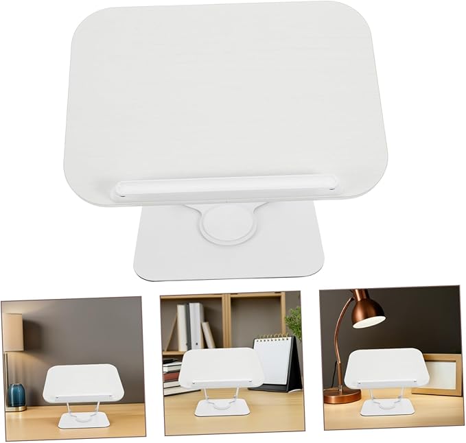 Adjustable Wooden Book Stand with 360° Rotation and Height Lift, Portable Desktop Reading and Recipe Display Holder for Cookbooks, Magazines, and Textbooks, White