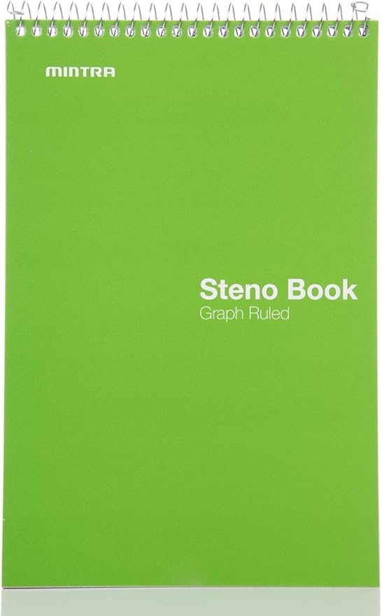 Mintra Office Steno Books Set - Top-Spiral Bound, Graph Ruled, 70 White Sheets, Poly Primary Color Covered Notebooks for Office, Professional, School & Work, Note-taking, Writing Pads, 6"x9", 4 Pack