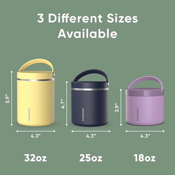 Hydrapeak 32oz Stainless Steel Vacuum Insulated Food Jar for Hot Food and Cold Food, Wide Mouth Leak-Proof Soup Jar for Adults, 10 Hours Hot and 16 Hrs Cold (Sage Leaf)
